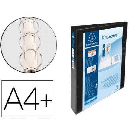 Carpeta exacompta canguro 4 anillas 16 mm din a4+ carton forrado polipropileno personalizable 3 bolsillos