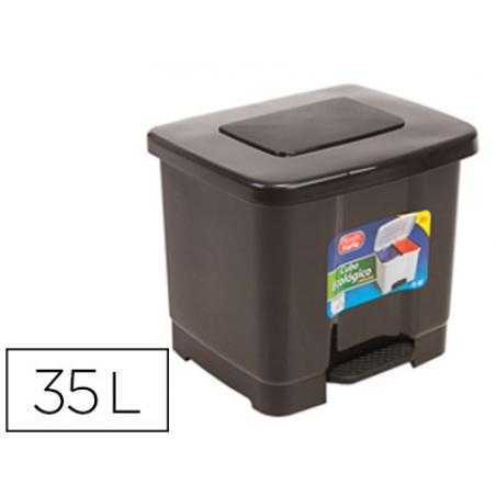 Papelera contenedor plasticforte plastico con pedal 2 compartimentos 35 litros gris oscuro