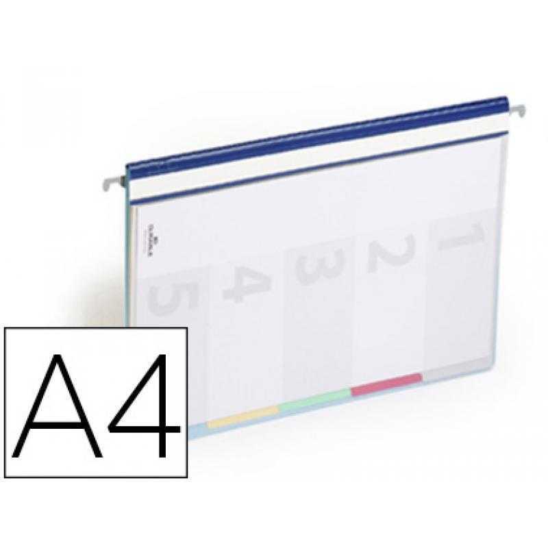 Carpeta dossier fastener plastico duraclip din a4 con 5 separadores e indice lomo color azul