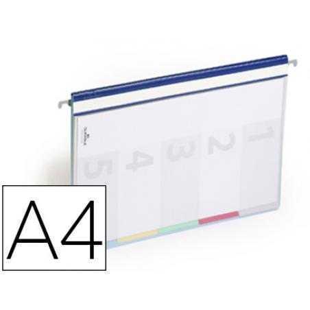 Carpeta dossier fastener plastico duraclip din a4 con 5 separadores e indice lomo color azul