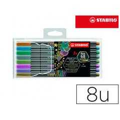 Rotulador stabilo punta de fibra pen 68 metallic estuche plastico de 8 unidades colores surtidos