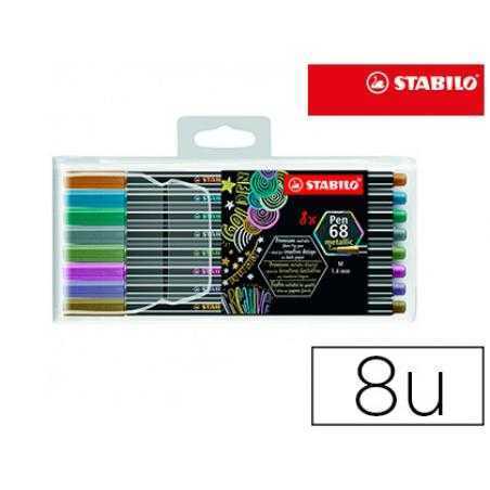Rotulador stabilo punta de fibra pen 68 metallic estuche plastico de 8 unidades colores surtidos