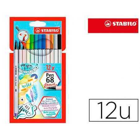 Rotulador stabilo acuarelable pen 68 brush punta pincel estuche de 12 unidades colores surtidos