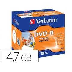 Dvd-r verbatim imprimible capacidad 4.7gb velocidad 16x 120 min pack de 10 unidades