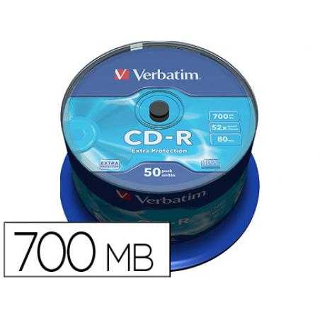 Cd-r verbatim capacidad 700mb velocidad 52x 80 min tarrina de 50 unidades