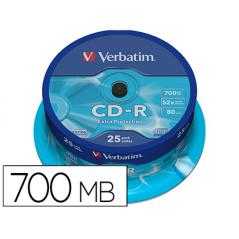 Cd-r verbatim capacidad 700mb velocidad 52x 80 min tarrina de 25 unidades