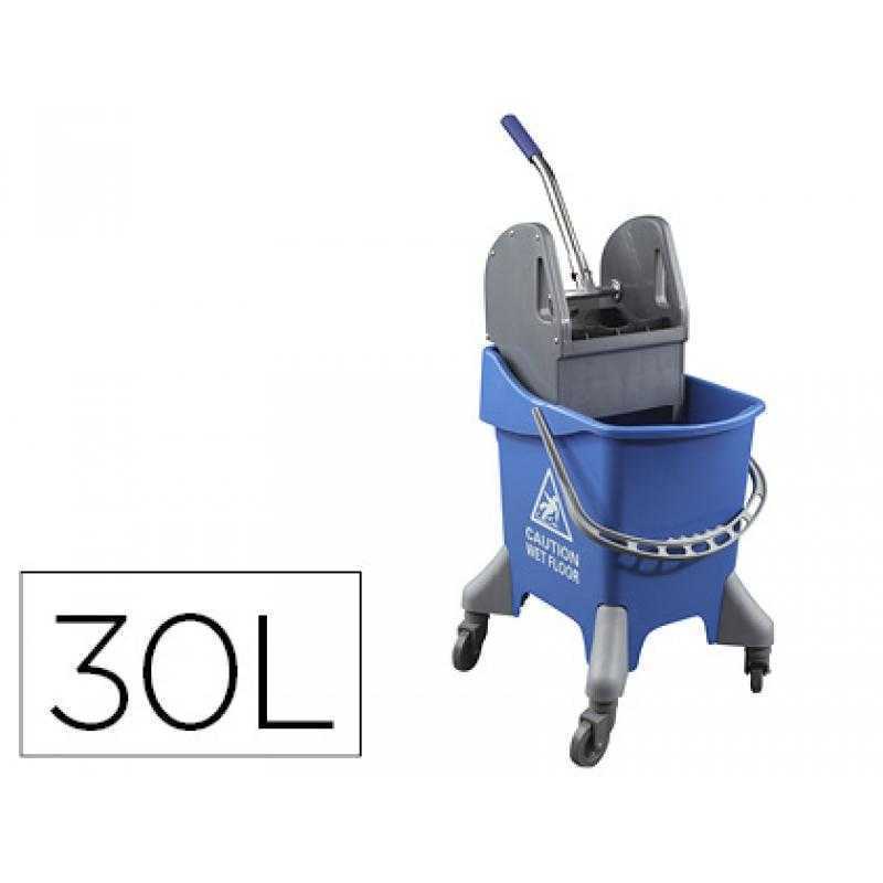 Carro de limpieza con bastidor y escurridor con 4 ruedas 32 l azul 455x370x970 mm