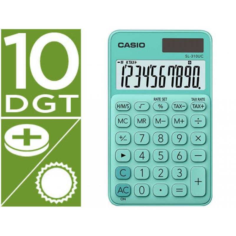 Calculadora casio sl-310uc-gn bolsillo 10 digitos tax +/- tecla color verde