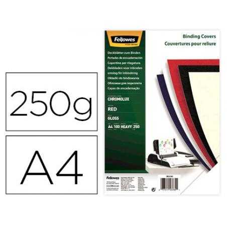 Tapa de encuadernacion fellowes din a4 carton brillo rojo chromolux 250 gr pack de 100 unidades