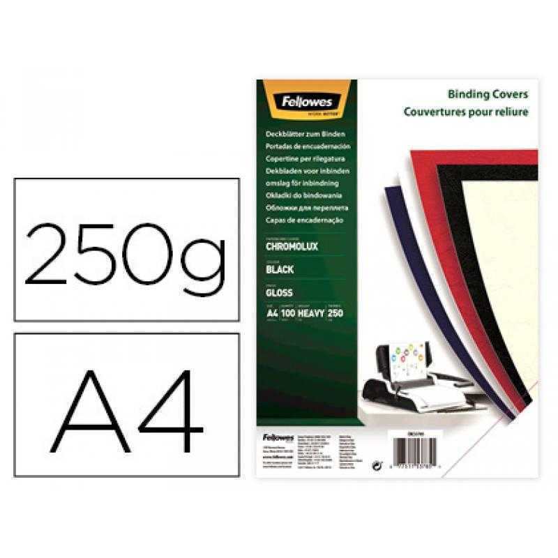 Tapa de encuadernacion fellowes din a4 carton brillo negro chromolux 250 gr pack de 100 unidades
