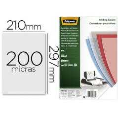 Tapa de encuadernacion fellowes din a4 pvc transparente cristal 200 micras pack de 100 unidades