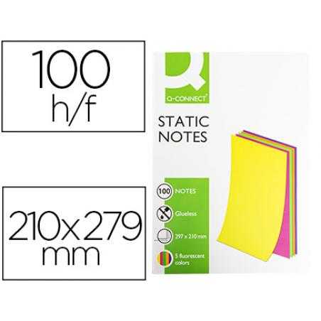 Bloc de notas electrostaticas quita y pon q-connect 210x297mm 100 hojas 5 colores fluorescentes