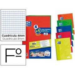 Cuaderno espiral oxford tapa extradura folio 80 hojas cuadro 4 mm con pizarra blancapack 4+1 colores clasicos