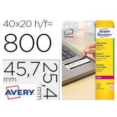 Etiqueta adhesiva avery tamaño 45,7x25,4 mm permanente láser blanca caja de 800 unidades - Imagen 1