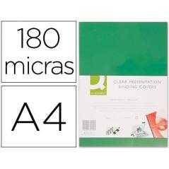 Tapa de encuadernacion q-connect pvc din a4 opaca verde 180 micras caja de 100 unidades