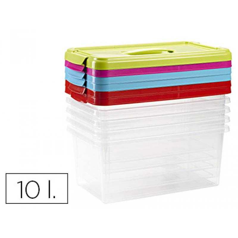 Caja multiusos plástico 10 l número 24 tapa de color con asa 385x230x175 mm - Imagen 1