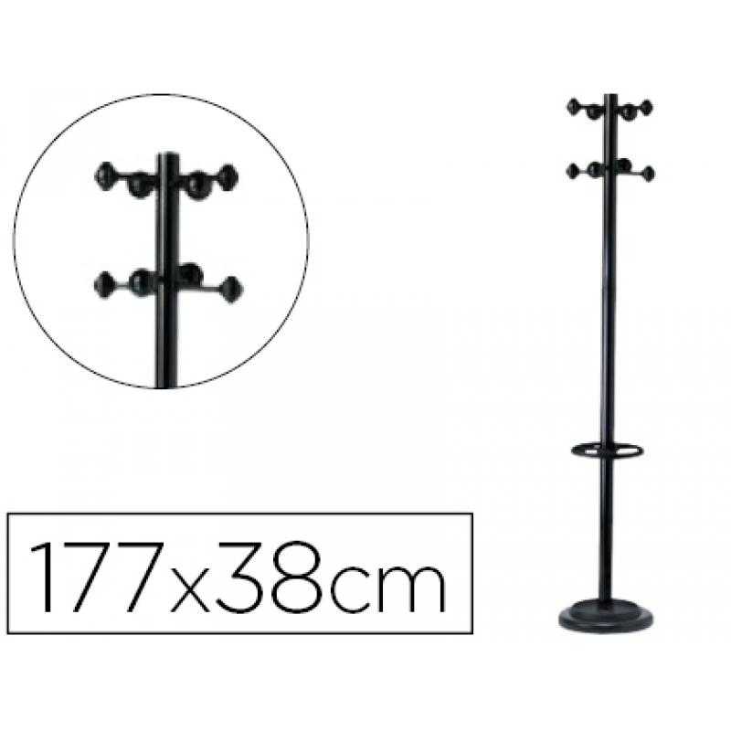 Perchero metalico unilux accueil pie 8 colgadores con paraguero y bandeja goteo negro 177x38 cm
