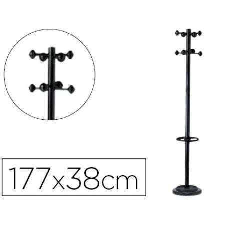 Perchero metalico unilux accueil pie 8 colgadores con paraguero y bandeja goteo negro 177x38 cm