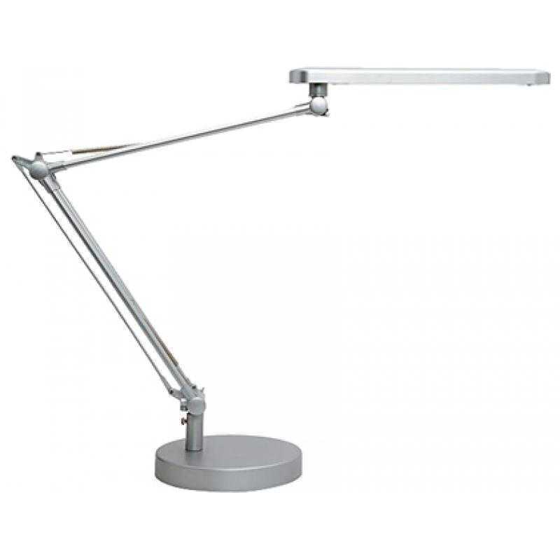 Lampara de escritorio unilux mambo led 5,6w doble brazo articulado abs y aluminio gris metalizado base 19 cm