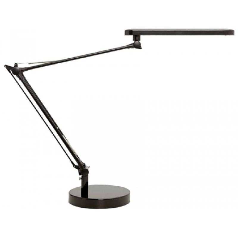 Lampara de escritorio unilux mambo led 5,6w doble brazo articulado abs y aluminio negro base 19 cm diametro