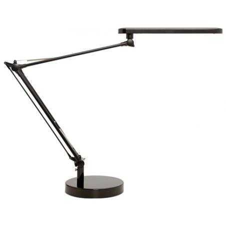 Lampara de escritorio unilux mambo led 5,6w doble brazo articulado abs y aluminio negro base 19 cm diametro