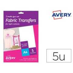 Papel transfer avery para camisetas algodón colores oscuros ink-jet din a4 pack de 4 hojas - Imagen 1