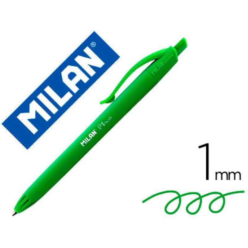Boligrafo milan p1 retractil 1 mm touch verde