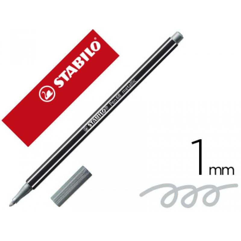 Rotulador stabilo acuarelable pen 68 metalico plata punta gruesa 1mm