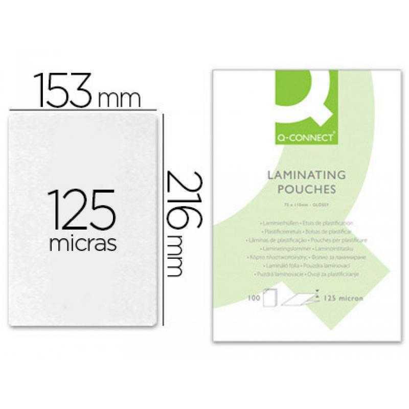 Bolsa de plastificar q-connect 153 x 216 mm din a5 125 mc autoadhesivas caja de 100 unidades