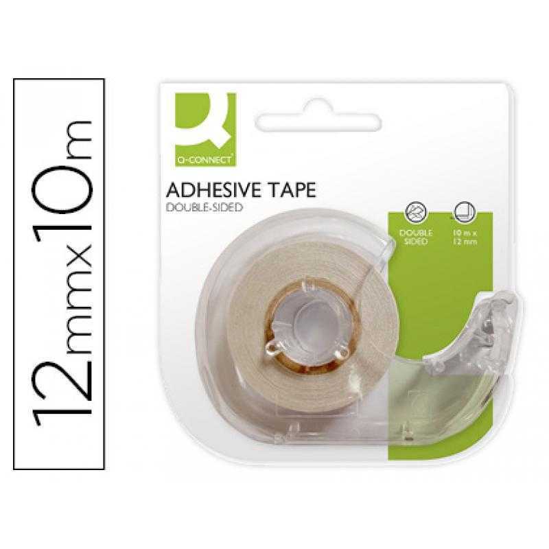 Cinta adhesiva q-connect doble cara 10 mt x 12 mm en portarrollos