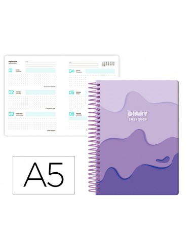 Agenda escolar liderpapel 25-26 espiral melting morado semana vista a5 bilingüe papel fsc 80 gr