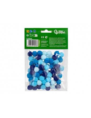 Pompones de colores liderpapel 1,5 cm tonalidades azules bolsa con 80 unidades
