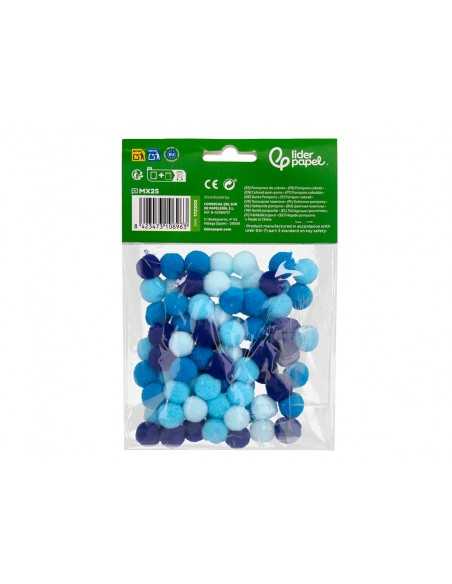 Pompones de colores liderpapel 1,5 cm tonalidades azules bolsa con 80 unidades