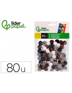 Pompones de colores liderpapel 1,5 cm tonalidades neutras bolsa con 80 unidades