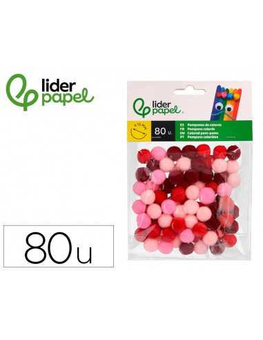 Pompones de colores liderpapel 1,5 cm tonalidades rojas bolsa con 80 unidades