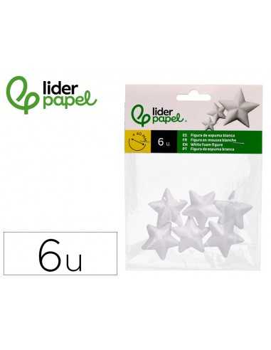 Figura de espuma blanca liderpapel estrella de 4 cm bolsa con 6 unidades