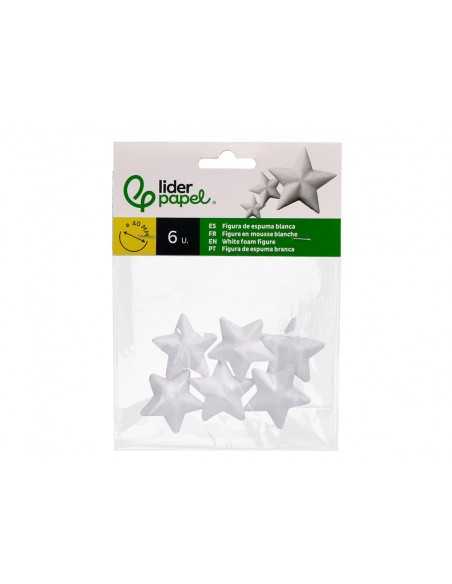 Figura de espuma blanca liderpapel estrella de 4 cm bolsa con 6 unidades