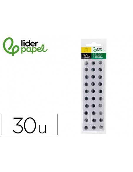 Ojo adhesivo liderpapel 12 mm blanco con pupila negra pack de 30 unidades