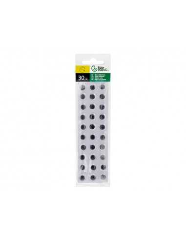 Ojo adhesivo liderpapel 12 mm blanco con pupila negra pack de 30 unidades