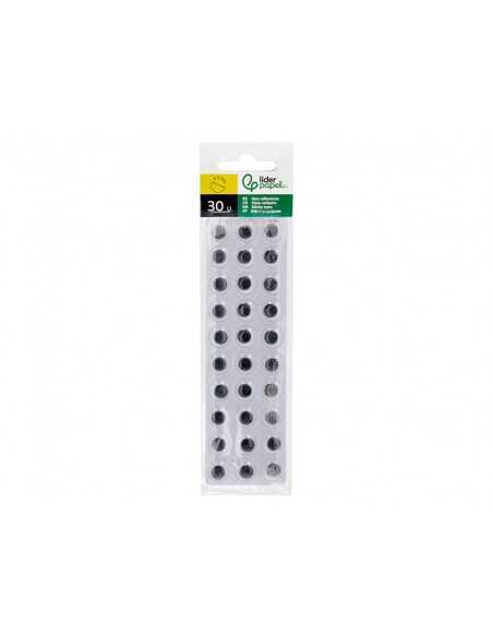 Ojo adhesivo liderpapel 12 mm blanco con pupila negra pack de 30 unidades Ojo adhesivo liderpapel 12 mm blanco con pupila negra pack de 30 unidades