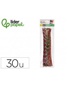 Limpiapipas de chenilla liderpapel 30 cm dos colores brillantes surtidos bolsa de 30 unidades