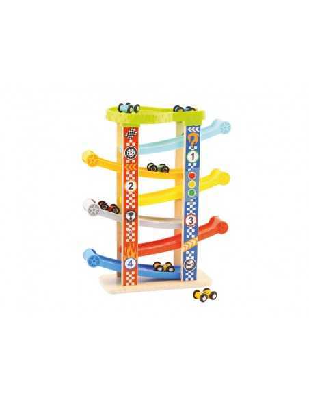 Juego infantil imaginovo madera torre de deslizamiento con 7 niveles incluye 6 coches +18 meses 38x32x14cm