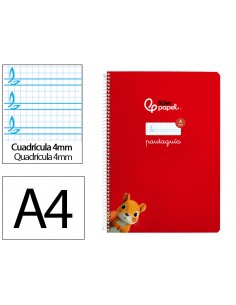 Cuaderno espiral liderpapel a4 pautaguia tapa dura 80h 90 gr cuadro pautado 4mm color rojo
