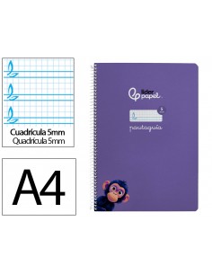 Cuaderno espiral liderpapel a4 pautaguia tapa blanda 80h 75 gr cuadro pautado 5mm color lila