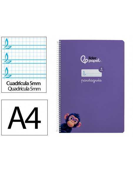 Cuaderno espiral liderpapel a4 pautaguia tapa blanda 80h 75 gr cuadro pautado 5mm color lila