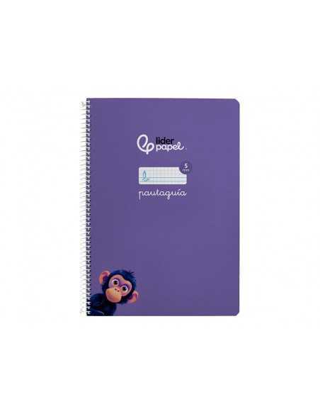 Cuaderno espiral liderpapel a4 pautaguia tapa blanda 80h 75 gr cuadro pautado 5mm color lila