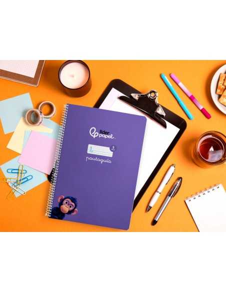 Cuaderno espiral liderpapel a4 pautaguia tapa blanda 80h 75 gr cuadro pautado 5mm color lila