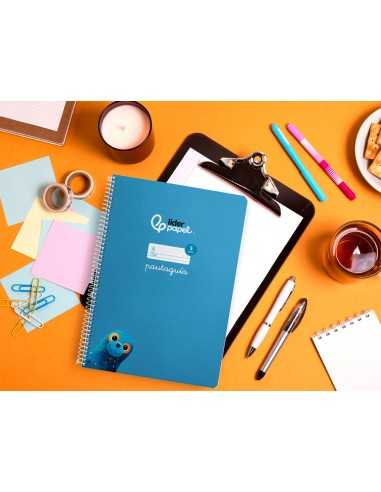 Cuaderno espiral liderpapel a4 pautaguia tapa blanda 80h 75 gr cuadro pautado 5mm color azul