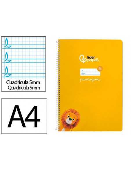 Cuaderno espiral liderpapel a4 pautaguia tapa blanda 80h 75 gr cuadro pautado 5mm color amarillo