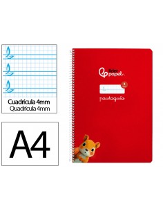 Cuaderno espiral liderpapel a4 pautaguia tapa blanda 80h 75 gr cuadro pautado 4mm color rojo